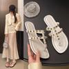 2025Women Slippers New High-quality Shoes Classic Rivet Metal Decorative Slippers Flat-bottomed Casual Luxury  Slides