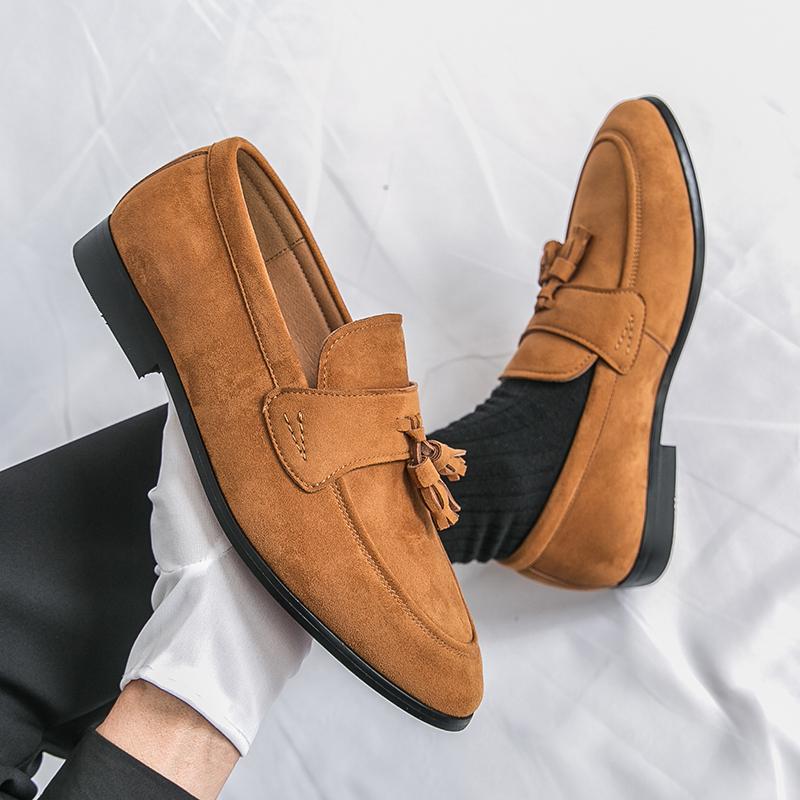 New autumn suede business casual leather shoes for men Korean-style loafers trendy pointed-toe suede soft-soled bean shoes