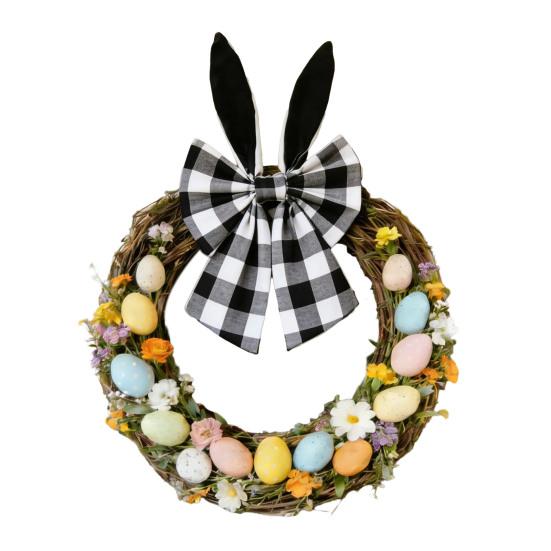 16 Inch Easter Bunny Ear Bow Rustic Buffalo Plaid Bow for Wreath Spring Holiday Decorative Fabric Bow for Tree Topper Front Door Wall Window Home