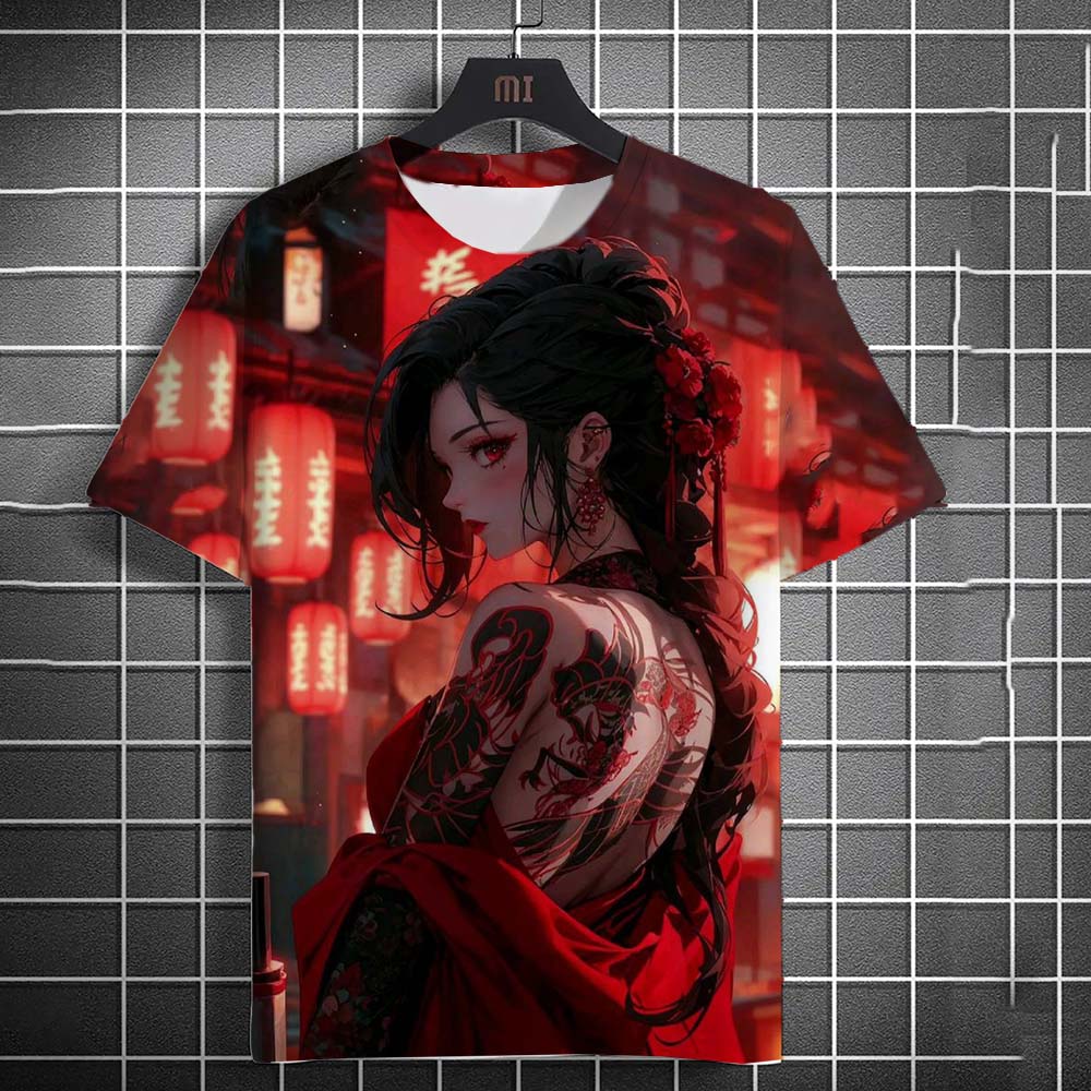 Tattoo Girl Pattern 3D Printed Top Fashionable Casual Short Sleeved Men's T-shirts - Soft Medium Stretch Polyester Fabric Summer Relaxed Fit Clothing