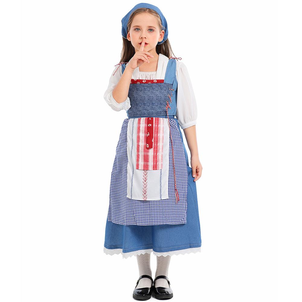 Kids Girls Children's Day Poor Maid Dress Apron Cosplay Costume Stage Performance Pastoral Farm Frence Maid Medieval Lolita Dress Up Halloween Outfit