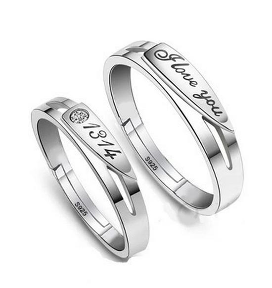 European & American Silver-Plated Zircon Wedding Rings - Korean Style Open Couple Rings for Women