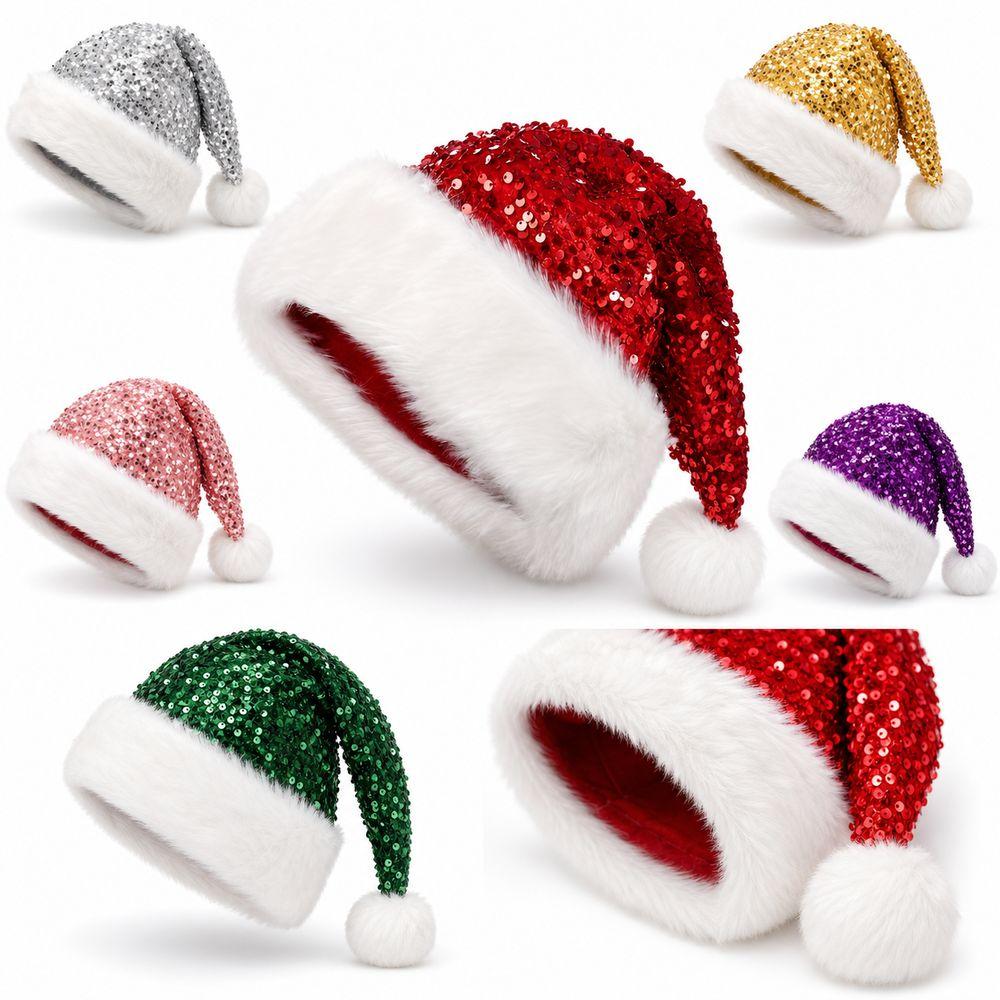 Double Layer Festive Hat Sparkling Sequins Christmas Cap New Holiday Hat Family Gatherings