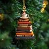 2026 Christmas Tree Shape Bookshelf Pendant, 2D Acrylic Flat Books Stacked Christmas Ornaments Home Decoration Party Supplies