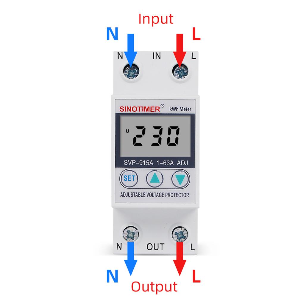 230VAC Over/Under-Voltage Current Protector Single Phase Adjustable Over and Under Voltage Protector for Home Office Appliance