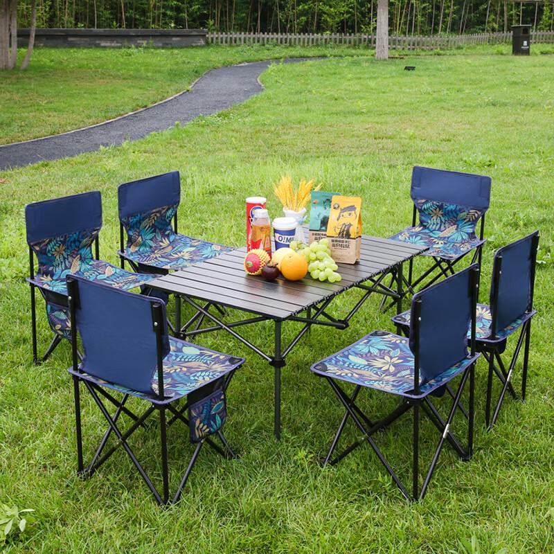 OLOMM Camping Roll-Up Table & Folding Chairs Set