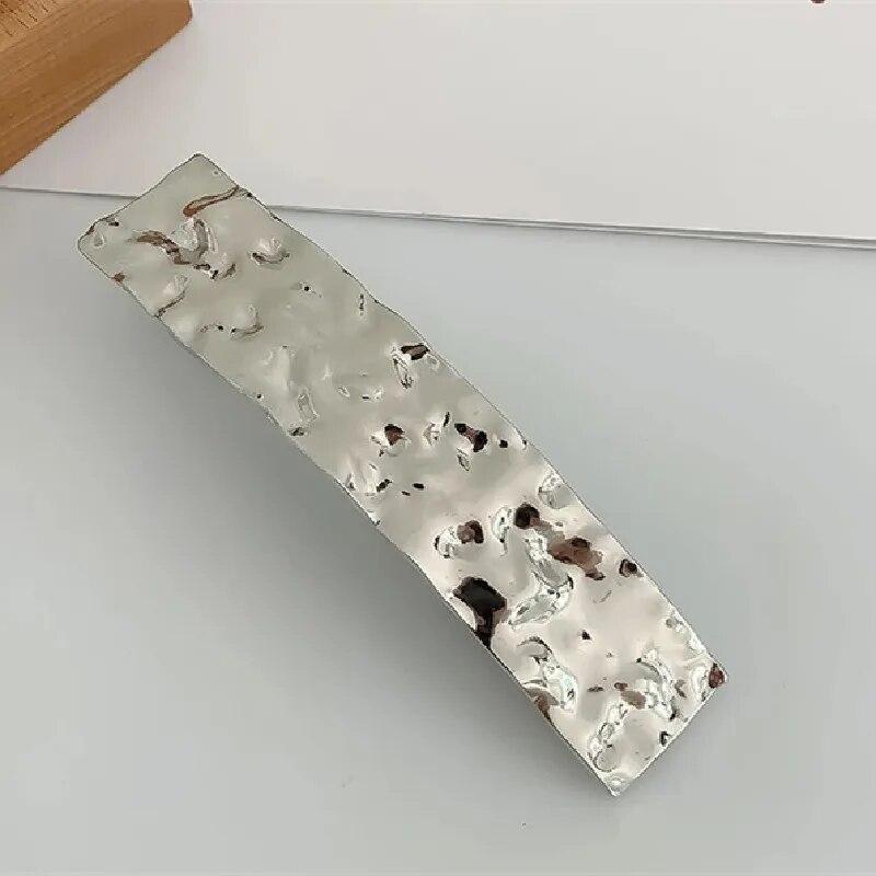 1 Pcs Wind Metal Geometry Square Elliptical Spring Clip Design Feeling Concave And Convex Surface Ladies Hair Accessories