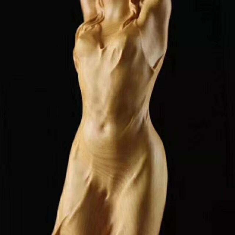 Boxwood Carving Maiden Maid Young Girl  Solid Wood Living Room Home Handicrafts Huang Yang Wood Euonymus Japonicus