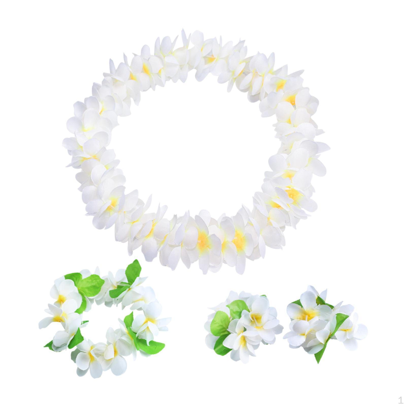 

Hawaiian Leis Set Artificial Flower Garland Wreath for Vacation Birthday Holiday White