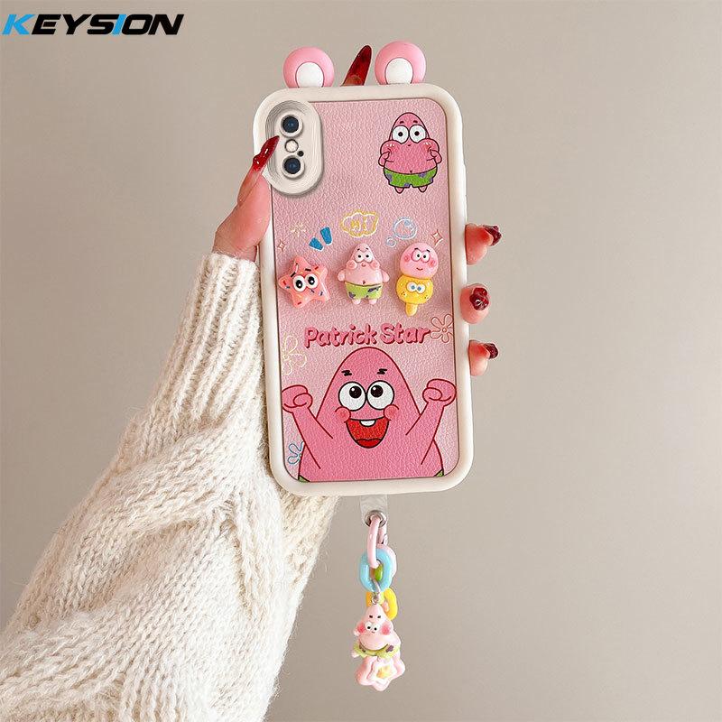 KEYSION Cute Ear 3D Cartoon Case for iPhone XS Max X with Bracelet Soft Silicone Shockproof Phone Back Cover for iPhone XR