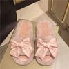 Fashion Casual Fluffy Slippers Women House Flats Elegant Love Bowknot Designer Shoes Ladies Indoor New Winter Fashion Platform Footwear