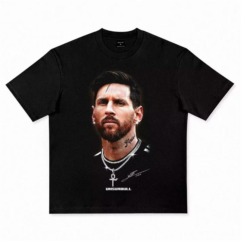 Svart Fotbollsstjärna Klassisk Stor Ansikte Trendigt Märke T-shirt Bomull Grafisk T-shirt Unisex Unisex Sommar Streetwear