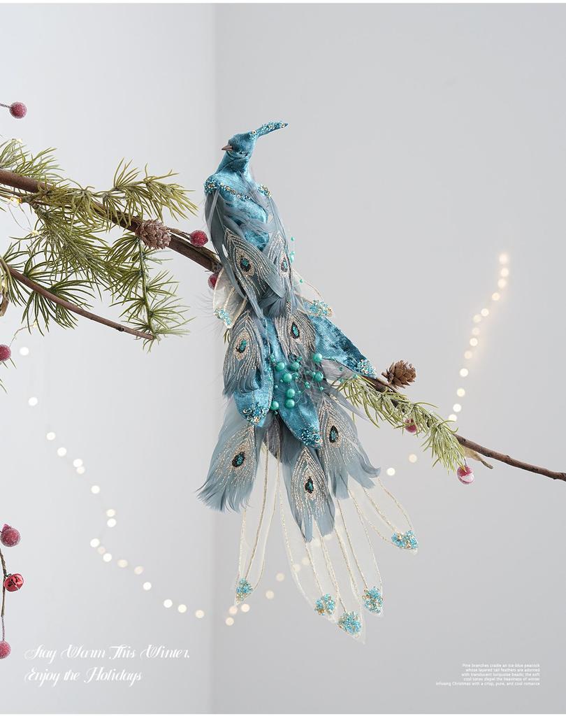 Festive Christmas Peacock Feather Clip Ornament for Home Décor