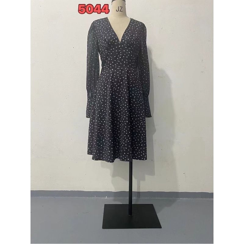 

Autumn New European and American Polka Dot Long sleeve V-neck Dress Sexy Backless Women clothes French style Short dress Black XXL