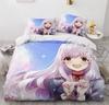 Anime Girl Cartoon Bed Linen Set 3-Piece 3D Print Anime Duvet Cover with Zip Microfibre Teenager Duvet Covers with 2 Pillowcases