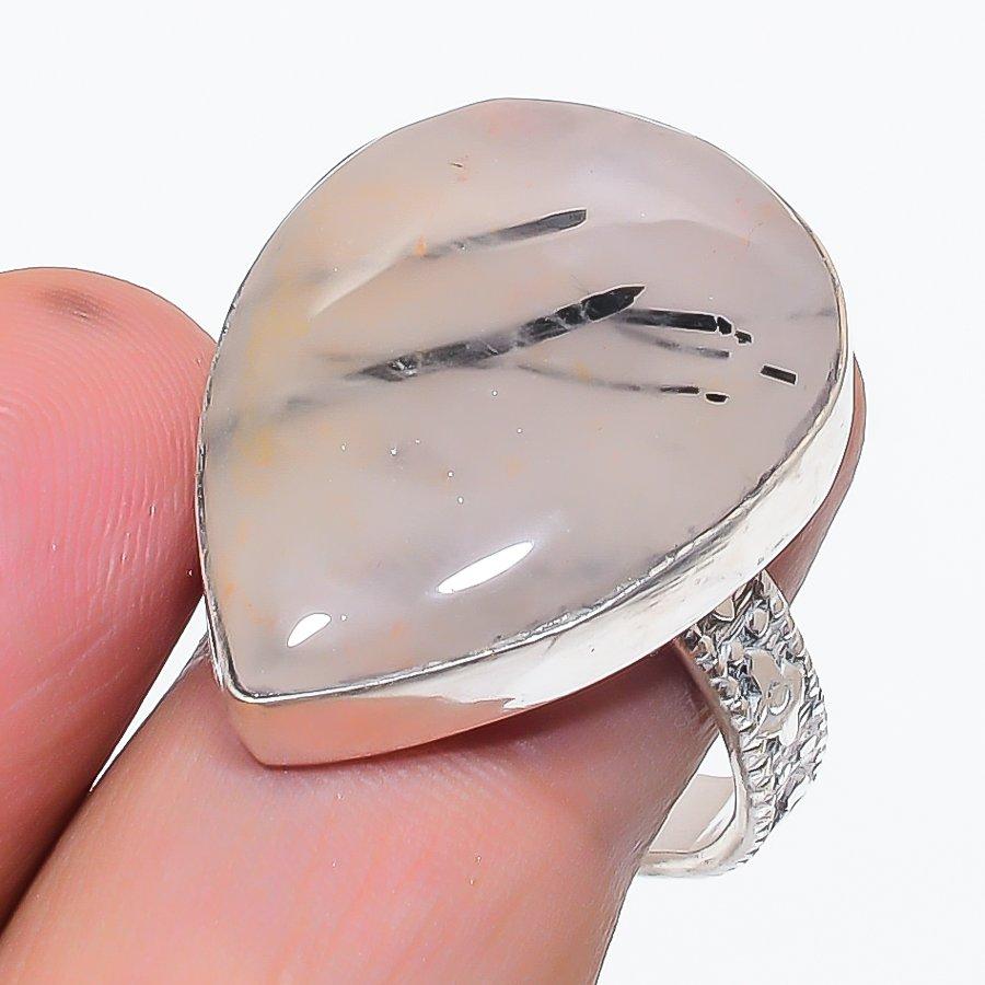 Natural Black Rutile Gemstone 925 Sterling Silver Jewelry Ring Size 9.5 N9l35