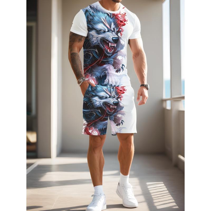 Men s casual fashion T-shirt shorts two-piece set casual street style S