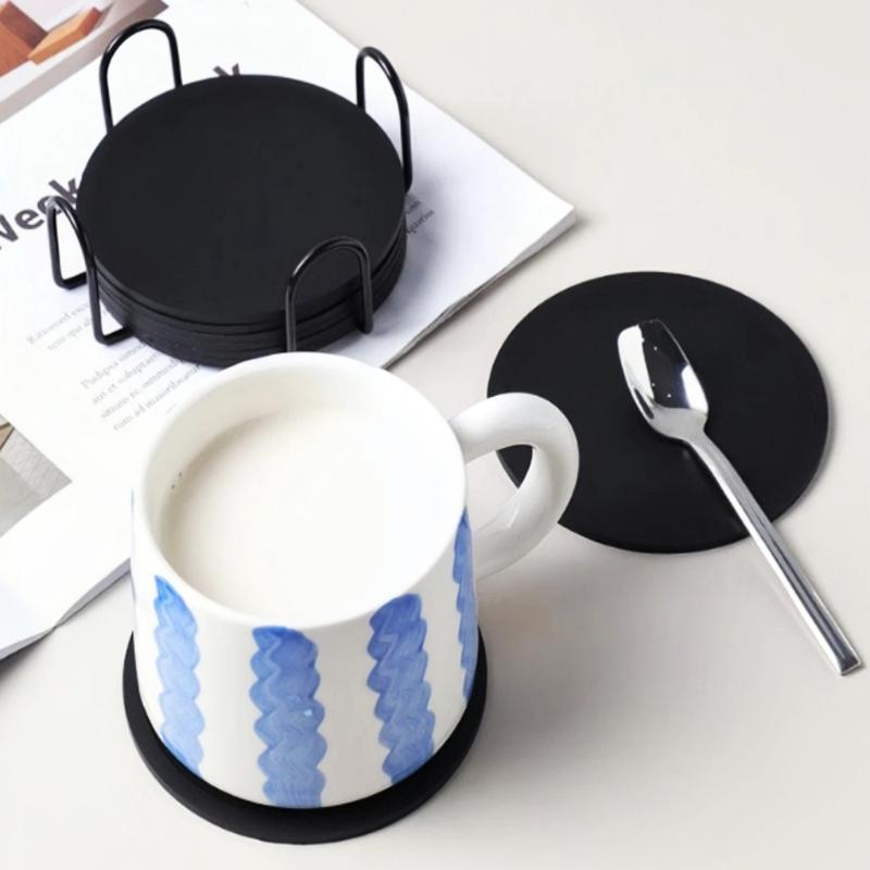 1Pcs Non Slip Round Silicone Drink Coasters Black Cup Coaster For Hot And Cold Beverages Drinks - Anti Stain And Heat Resistant
