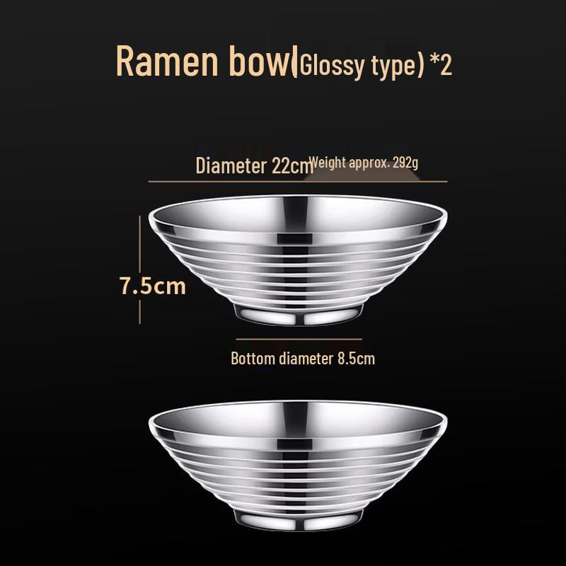 ZISIZ 22cm Japanese Style Stainless Steel Ramen Bowl (2-Pack)