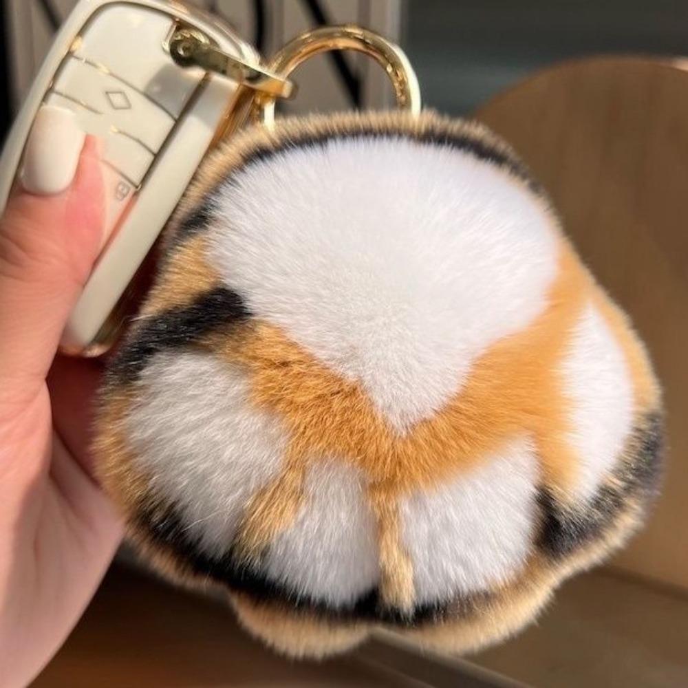 Furry Doll Tiger Tail Stuffed Keyring Stuffed Animal Plush Cat's Paw Pendant  Bag Ornaments