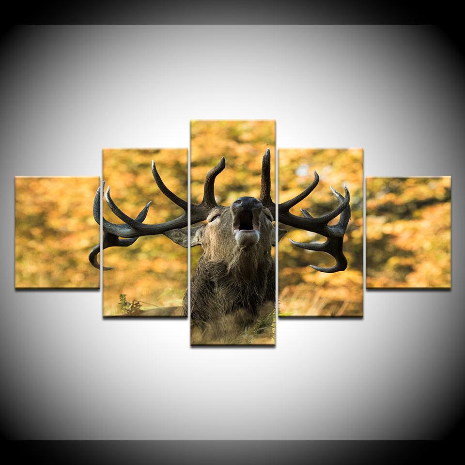 Leinwandbild Hirsch schreiend 5 Teile Wandkunst Malerei Modulare Wandbilder Poster Druck für Wohnzimmer Heimdekoration