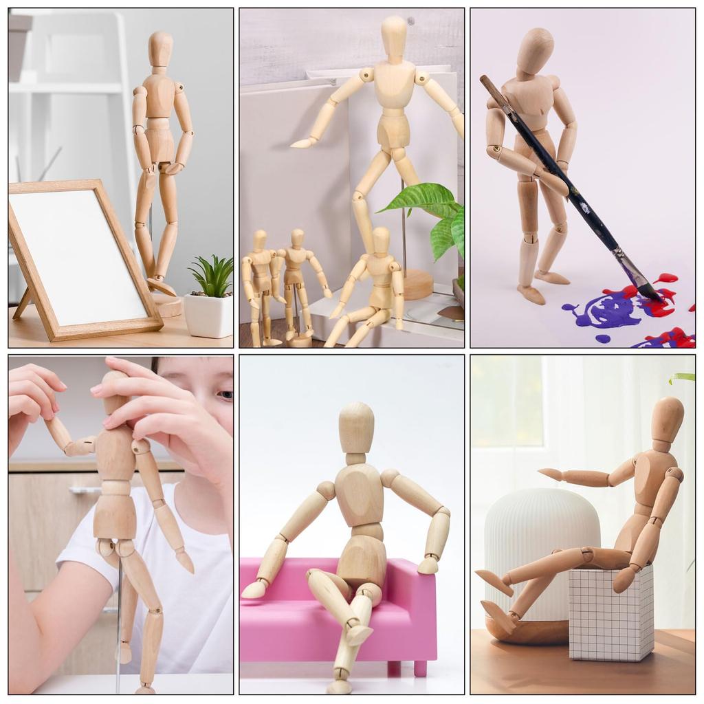 PATIKIL 4.5-inch Wooden Drawing Doll, Artist Painting Doll Model with Movable Joints, Sketching, Laying Figure, Painting, Drawing, Decoration