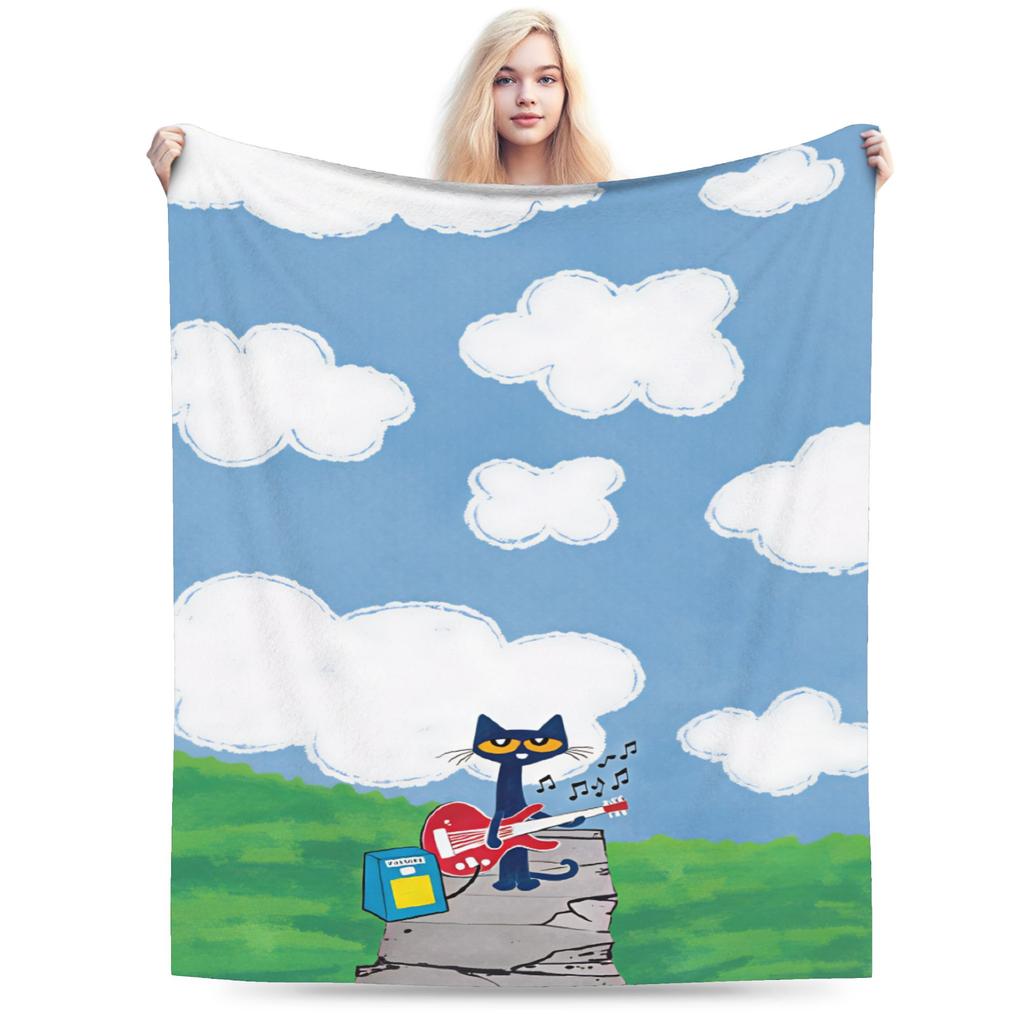 Pete The Cat Stars Comic Warm Blanket Aesthetic Plane Travel Throw Blanket Couch Chair Flannel Bedspread Sofa Bed Cover