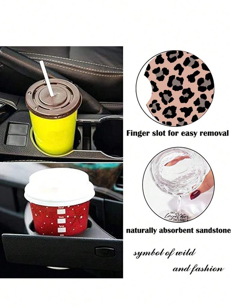 Set 2 Pezzi Portabicchieri per Auto Neri Borchiati Sottobicchiere Antiscivolo