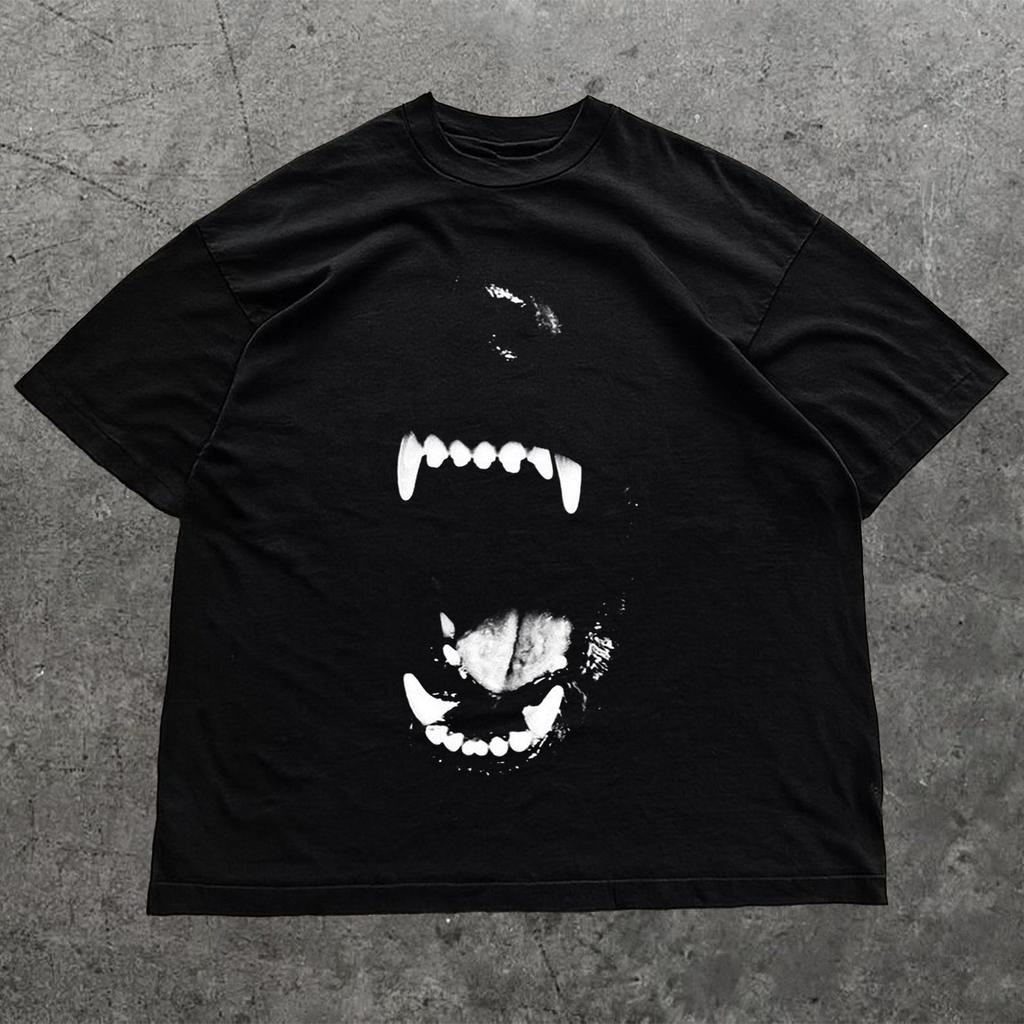 Fangs T Shirt, Big Teeth T Shirt, Vicious Dog Bite Streetwear Y2K Shirt