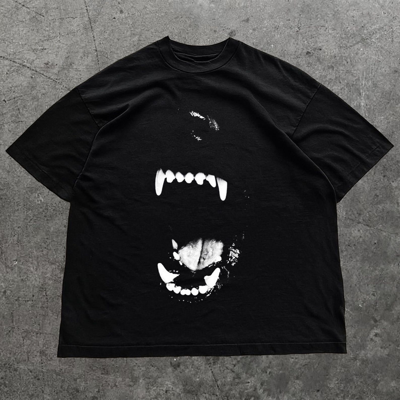 Fangs T Shirt, Big Teeth T Shirt, Vicious Dog Bite Streetwear Y2K Shirt 3XL