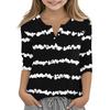 Print Tops For Youth Girls V Neck Button 3/4 Sleeves T-Shirts Trendy Tops Outfit Tees