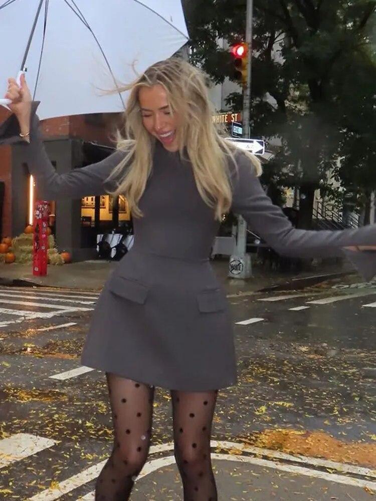 Gotisk Y2k Ny One Piece Dress Kvinner Solid Pocket Vintage High Street Kjoler Kvinne Koreansk Mote Patchwork Uformelle Slanke Klær 2024