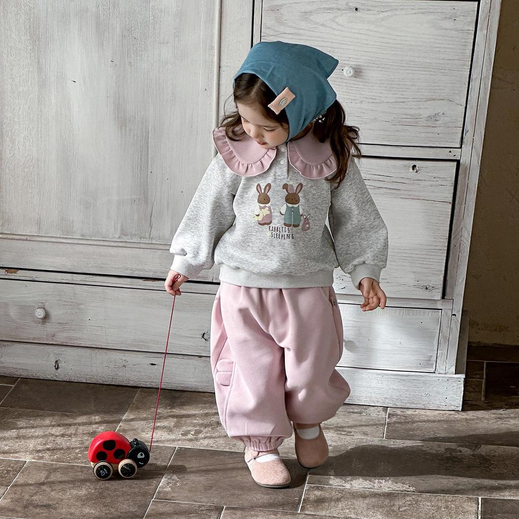 Infant Girl Spring 2026 Korean Doll Collar Top & Casual Pants Set