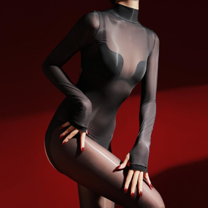 Sissy Lingerie Mens Penis Sheath Onesie Sexy High Neck Oil Shiny Open Butt Full Bodystockings Hollow Back See Through Jumpsuit