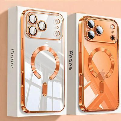 Funda Magnética Transparente de Lujo con Recubrimiento para iPhone 17 16 15 14 13 Pro Max 17 Air Para Magsafe Protección de Lente Funda a Prueba de Golpes