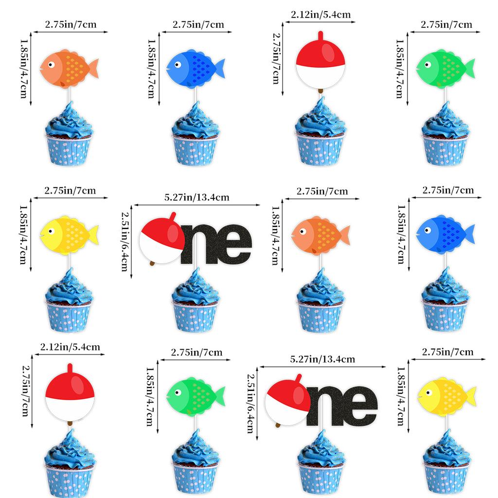 Retirement Fishing Theme Birthday Party Decoration La Flag Latte Cake Plug-In Set Custom Handmade