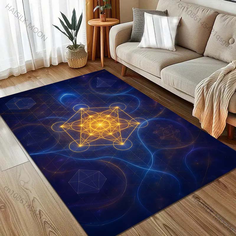 Metatrons Würfel Muster Teppich für Schlafzimmer Wohnzimmer Bettseite Sofa Bodenmatte Moderne Heimdeko Bereichsteppich Große Größe