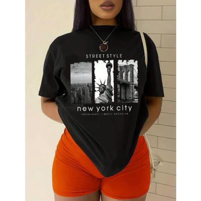 Pattern Printed Short-Sleeved T-Shirt STREET STYLE New York City EMPIRE STATE LIBERTY BROOKLYN