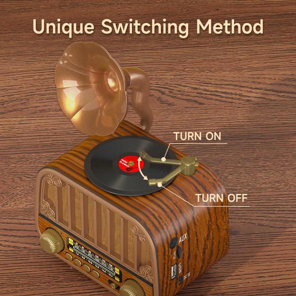 Retro Multi-Band Gramophone-Style Bluetooth Speaker with FM/AM/SW Radio.