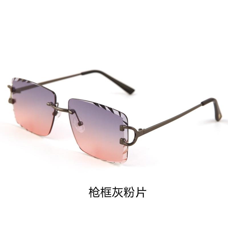 Fashion metal frameless trimmed sunglasses women's trend versatile street shot sun protection and UV protection sunglasses men