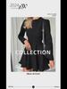 G2024 Fall/Winter Elegant Black Long Sleeve Round Neck Lace Dress