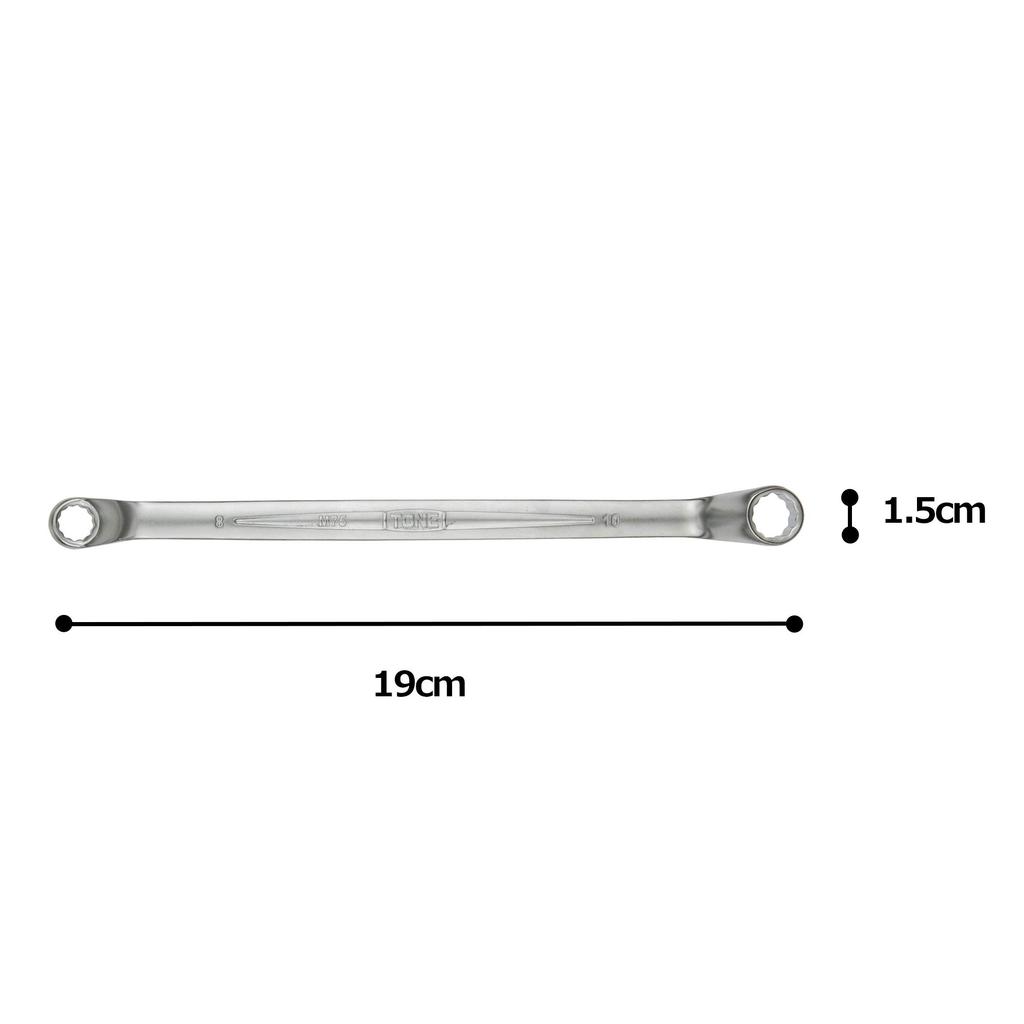 TONE Long Mechanic Open End Wrench 8 X 10mm Flats (75°), M75-0810,