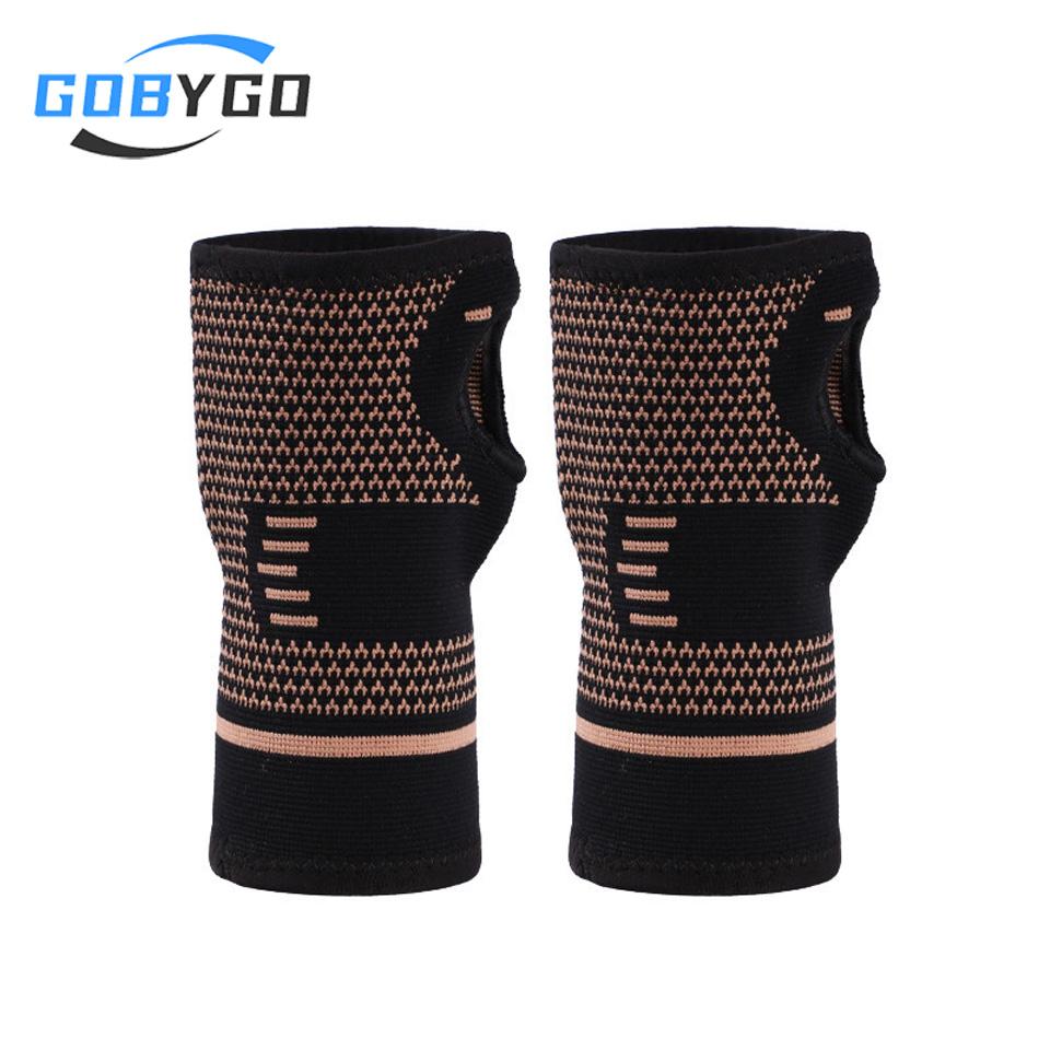 Gobygo 1Pair Elastic Wrist Support Copper-Containing Nylon Knitted Fabric Copper Ion Wrist Guard Palm Protection Pressure Unisex