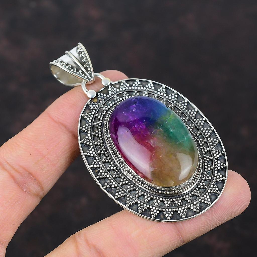 Rainbow Solar Quartz Druzy Pendant Gemstone Handmade Jewelry 925 Sterling Silver Pendant Druzy Vintage Jewelry For Gift Designer Pendants