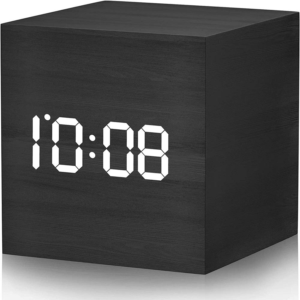 Wooden LED Alarm Clock With Temperature Display