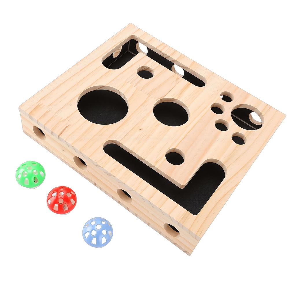 Cat Interactive Puzzle Box Toy Solid Wood Intelligence Training Cat Scratch Enrichment Box for Indoor Kitten Kitty