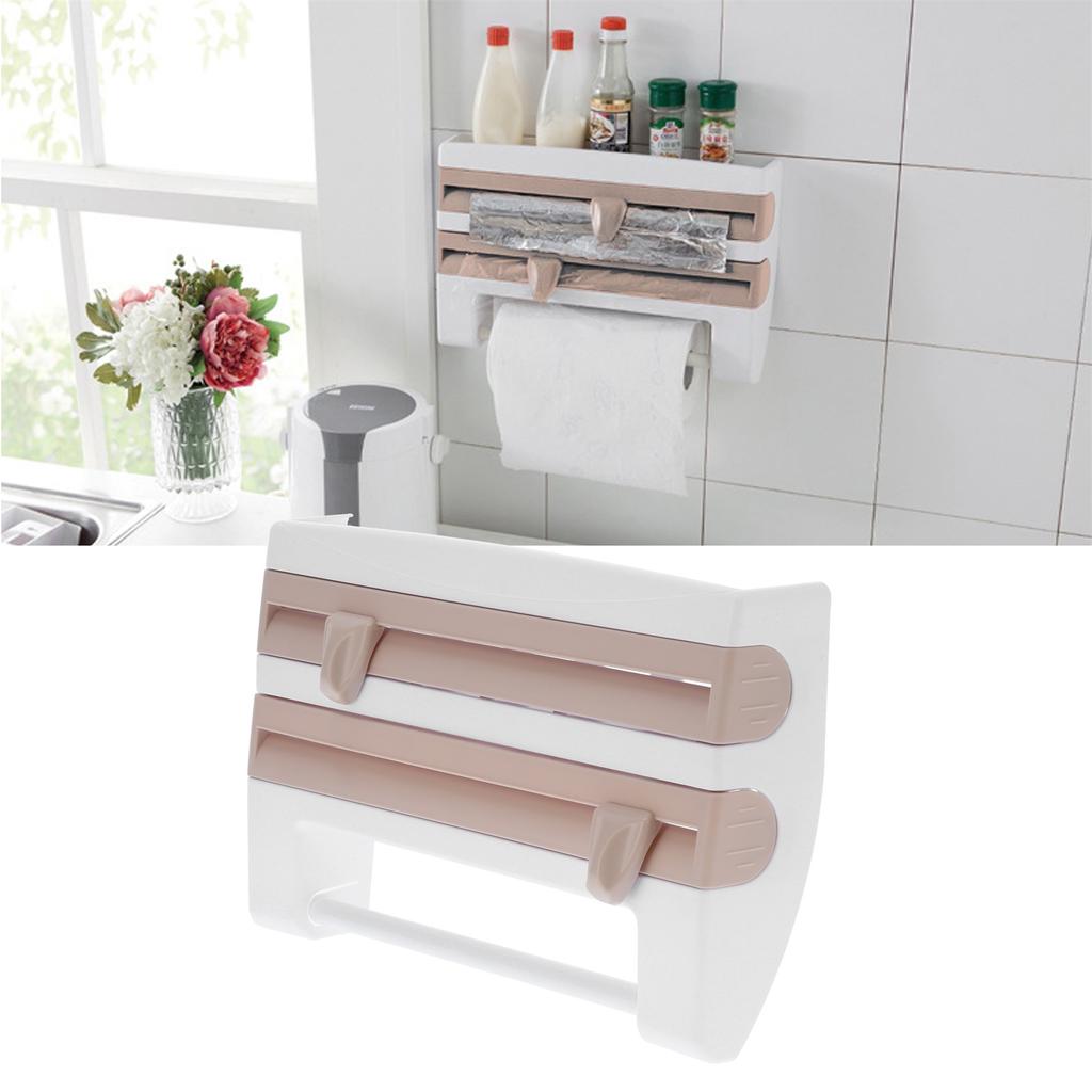 Plastic Wrap Storage Rack Cling Film Dispenser Cutter Paper Towel Holder Kitchen Supplies