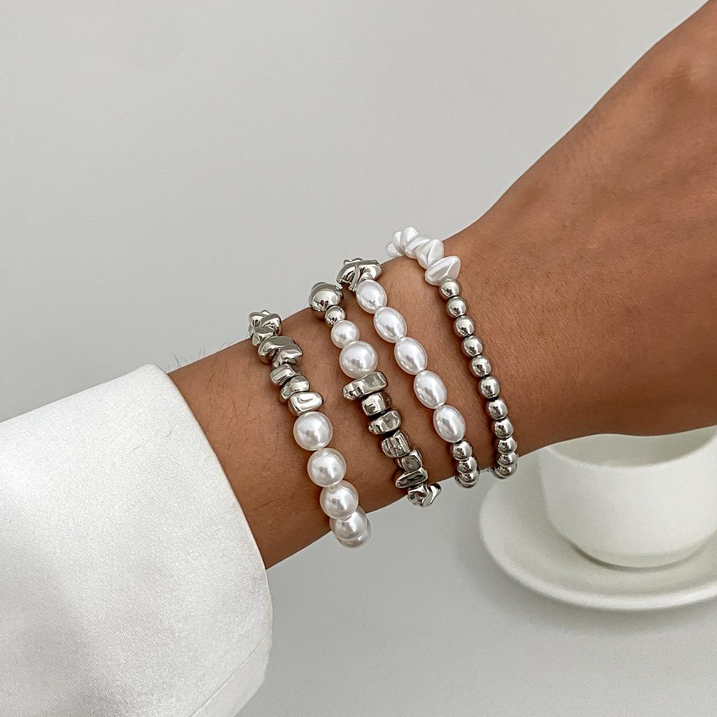 Hip Hop Cross Bracelet Set, Design Imitation Pearl Irregular Ccb Beaded Jewelry