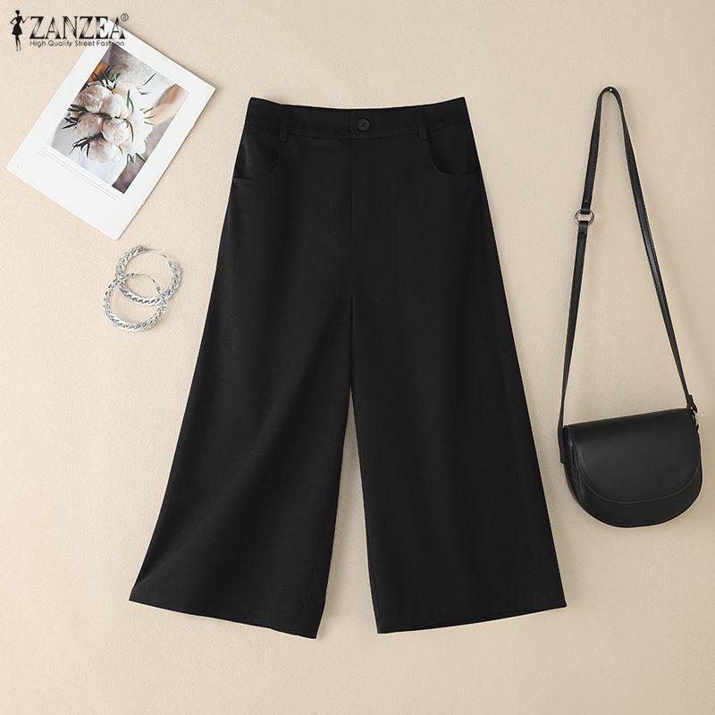 ZANZEA Women Casual Solid Color Loose Cropped Pants