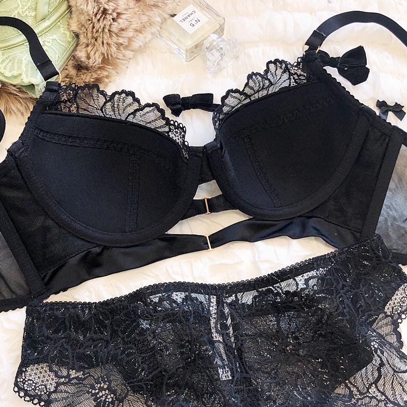 1 Set/French Fashion Women Underwear Set Thin Cup Comfort Bra Set Sexy Lace Flowers Embroidery Lingerie Hollow Push Up Brassiere